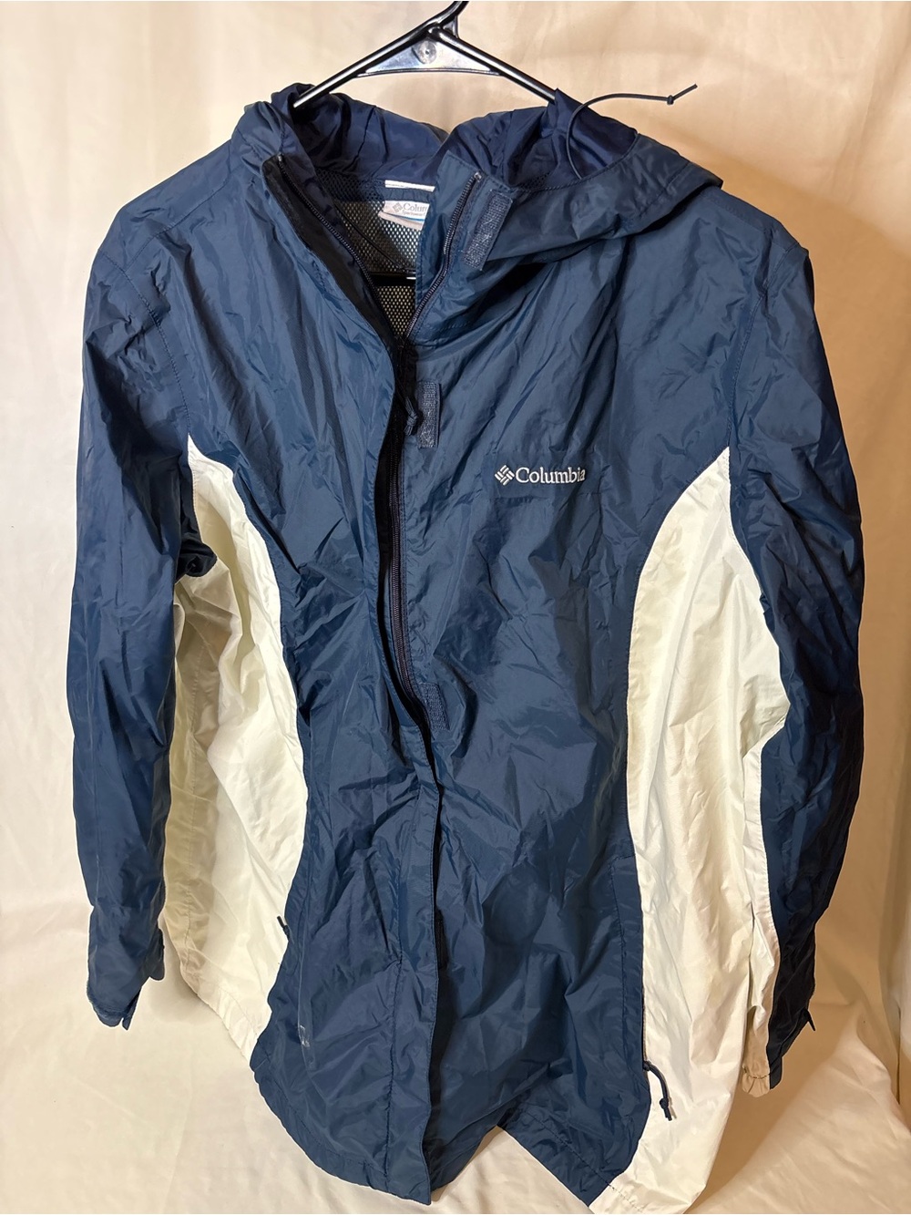 Vintage Columbia Navy/White Omni-Tech Women’s Hooded Windbreaker Jacket Size 1X